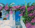 Porte bleue en Grèce jardin